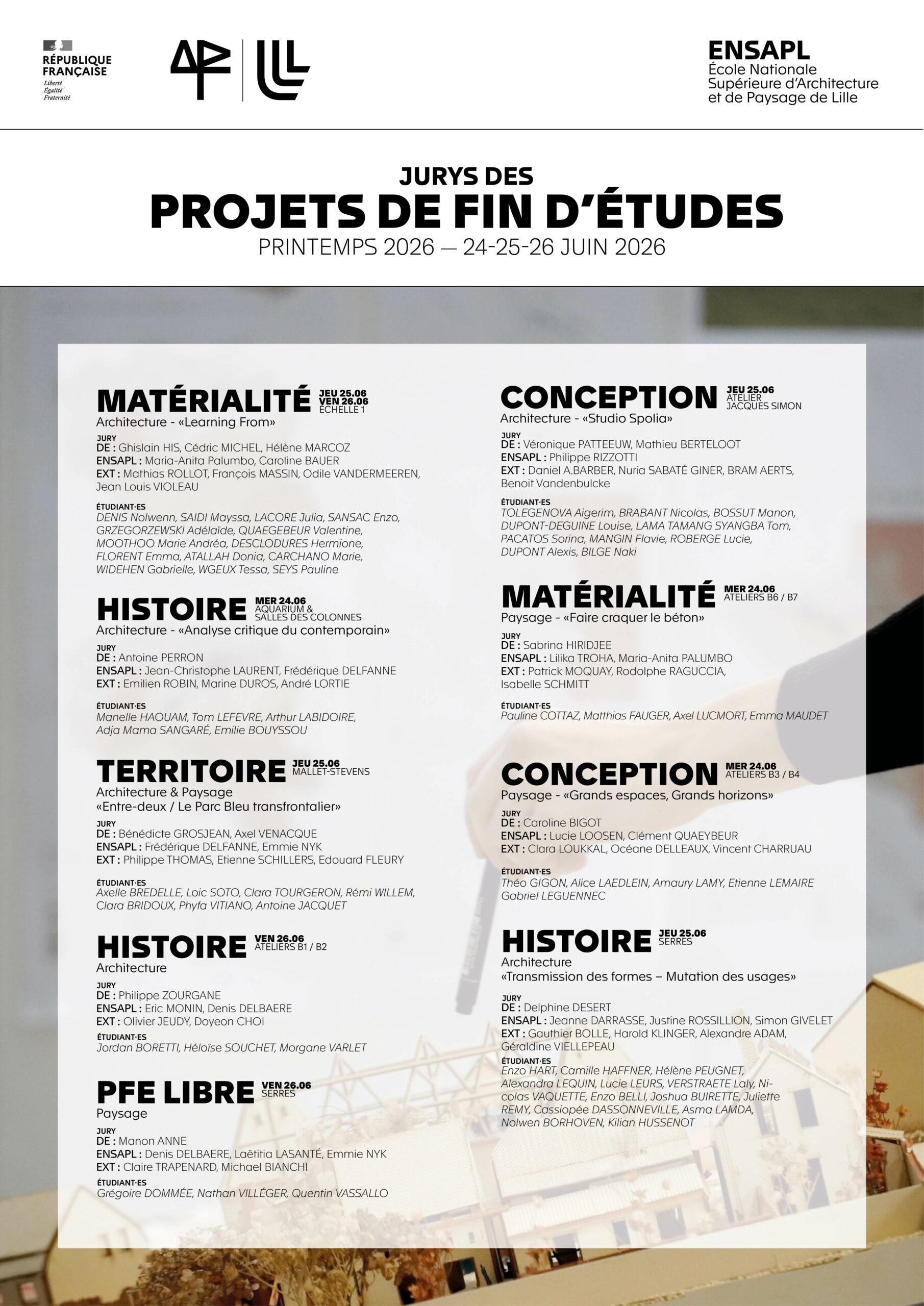 Soutenances de PFE – 24, 25 et 26 juin 2026